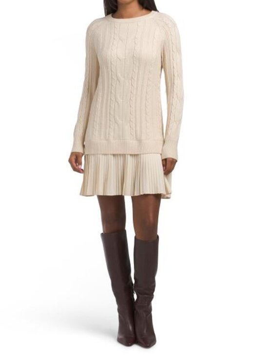 London Times Dresses & Skirts - LONDON TIMES Twofer Cable Knit And Pleated Hem Mini Dress